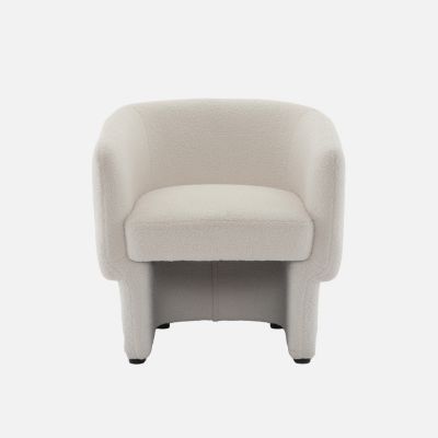 Fauteuil relax en tissu bouclettes avec forme de dossier et piètement arrondis