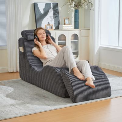 Fauteuil Relax Ergonomique avec Coussin Amovible et Poche Latérale, Mousse Haute Résilience, Velours Côtelé - Gris Foncé