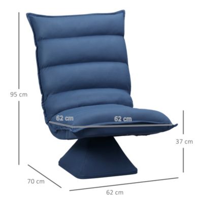 Fauteuil relax grand confort pivotant inclinaison réglable 5 niv. épais garnissage mousse tissu velours microfibre bleu