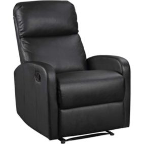 Fauteuil Relax Inclinable en Simili Noir avec Inclinaison Manuelle + Repose-Pieds