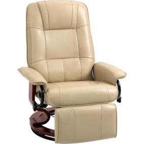 Fauteuil Relax Inclinable Revêtement Synthétique Crème avec Repose-Pieds - Modèle Réglable Pivotant 360 - Piètement Bois