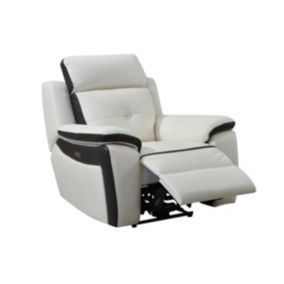 Fauteuil relax électrique en cuir ANGELIQUE - Blanc/anthracite