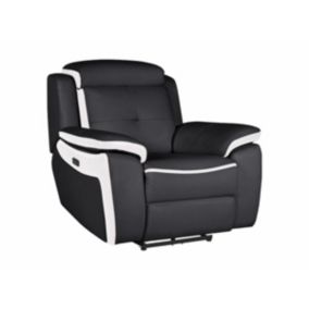 Fauteuil relax électrique en cuir ANGELIQUE - Noir/blanc