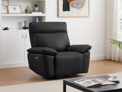 Fauteuil relax électrique en cuir de vachette noir NOVENA