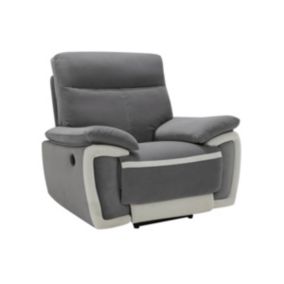 Fauteuil relax électrique en velours METTI  - Gris et bandes écru