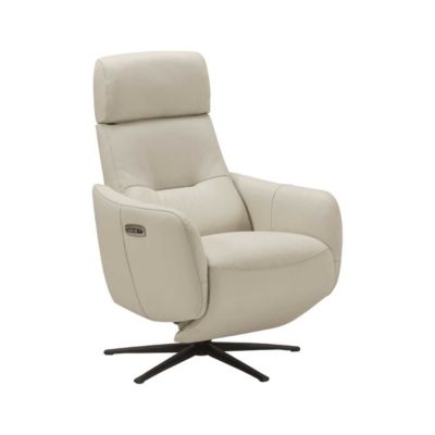 Fauteuil relax électrique pivotant avec têtière manuelle tout cuir gris clair - REANE