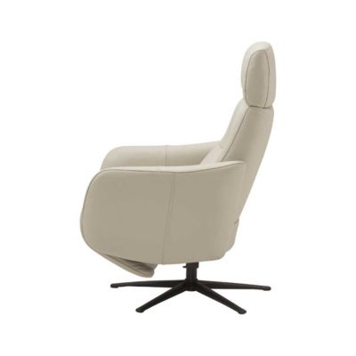 Fauteuil relax électrique pivotant avec têtière manuelle tout cuir gris clair - REANE