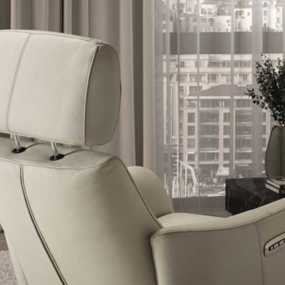 Fauteuil relax électrique pivotant avec têtière manuelle tout cuir gris clair - REANE