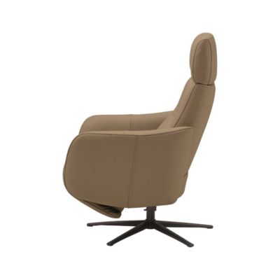 Fauteuil relax électrique pivotant avec têtière manuelle tout cuir marron clair - REANE