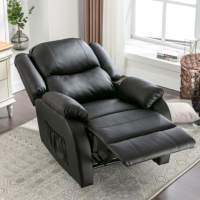 Fauteuil Relax Manuel XXL pour Salon avec Dossier Réglable et Repose-Pieds - avec Poche Latérale - Revêtement PU - Noir