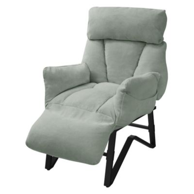 Fauteuil relax ML-Design gris-vert en lin structure acier rembourré dossier et repose-pied réglables