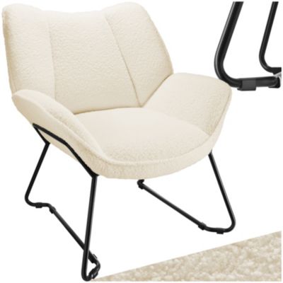 Fauteuil rembourré avec revêtement bouclé crème-blanc