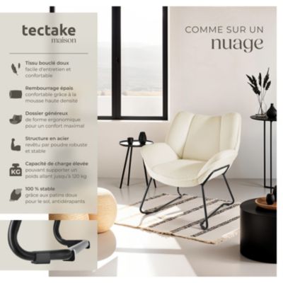 Fauteuil rembourré avec revêtement bouclé crème-blanc