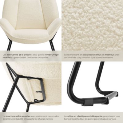 Fauteuil rembourré avec revêtement bouclé crème-blanc