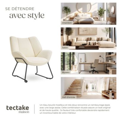 Fauteuil rembourré avec revêtement bouclé crème-blanc
