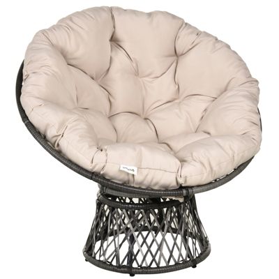 Fauteuil rond de jardin fauteuil papasan pivotant grand confort dia.97 x 90H cm grand coussin polyester résine tressée crème