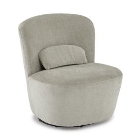 Fauteuil rond pivotant en tissu doux gris beige et un coussin - DAMIEN