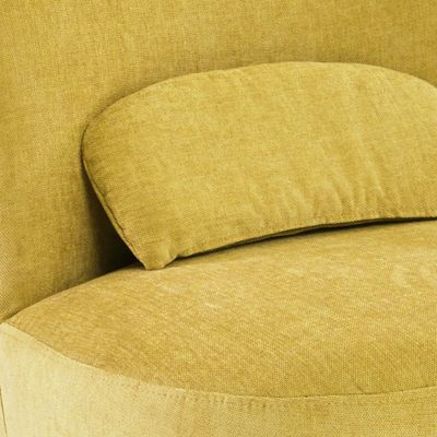 Fauteuil rond pivotant en tissu doux jaune et un coussin - DAMIEN