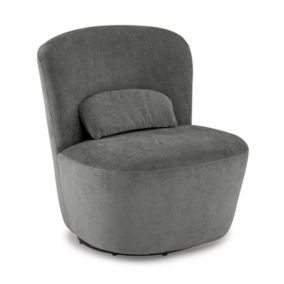 Fauteuil rond pivotant en tissu gris anthracite et un coussin - DAMIEN