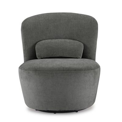 Fauteuil rond pivotant en tissu gris anthracite et un coussin - DAMIEN