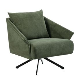 Fauteuil rotatif 360 degré en velours côtelé vert style rétro - ZENITA