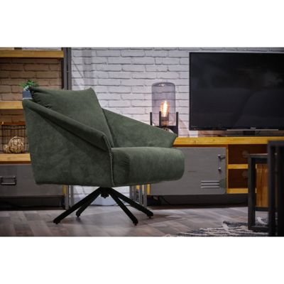 Fauteuil rotatif 360 degré en velours côtelé vert style rétro - ZENITA