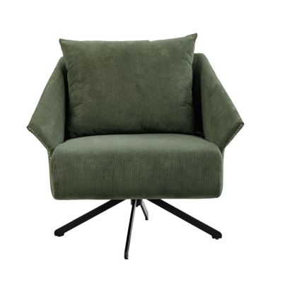 Fauteuil rotatif 360 degré en velours côtelé vert style rétro - ZENITA