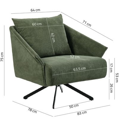 Fauteuil rotatif 360 degré en velours côtelé vert style rétro - ZENITA