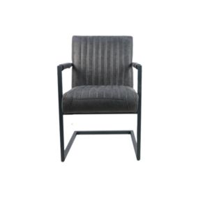 Fauteuil salle à manger en cuir gris et métal noir 55 x 50 x 85