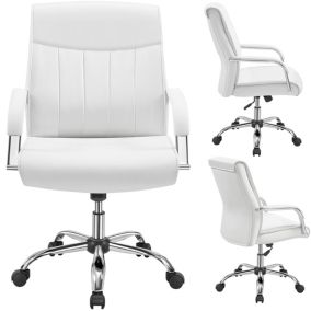 Fauteuil Salon Chaises de Visiteur Siège Rembourré en SmiliCuir Blanc Yaheetech