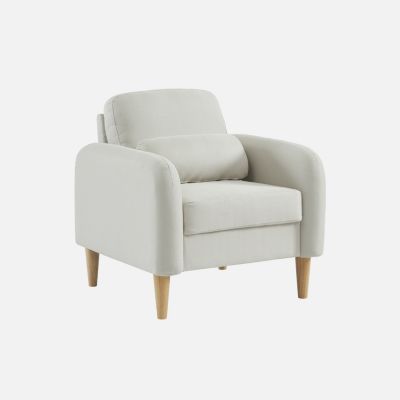 Fauteuil scandinave arrondi tissu blanc pieds bois