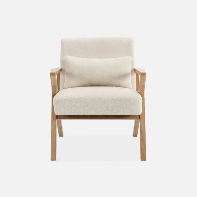 Fauteuil scandinave bois d'hévéa et bouclette blanche ANTOINE