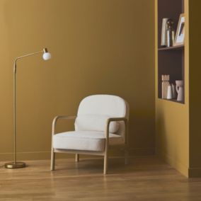 Fauteuil scandinave bois d'hévéa et dossier arrondi en bouclette blanche - AMELIE