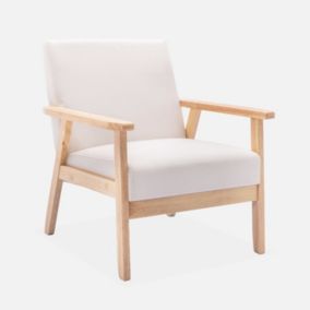 Fauteuil scandinave en bois et tissu crème. Isak. L 64 x P 69.5 x H 73cm