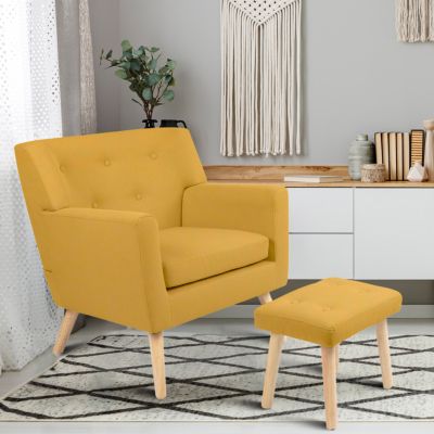 Fauteuil Scandinave Aimee - 67 Cm - Jaune - Tissu - Paris Prix