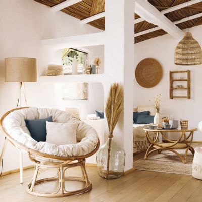 Fauteuil "Seram" rotin tissu beige - Atmosphera Créateur d'intérieur