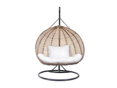 Fauteuil suspendu 2 places en résine tressée - Beige et coussin blanc - VAHINA de MYLIA