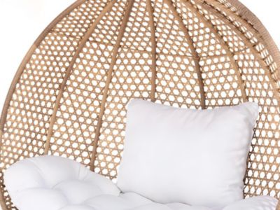 Fauteuil suspendu 2 places en résine tressée - Beige et coussin blanc - VAHINA de MYLIA
