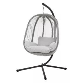 Fauteuil suspendu gris chaise hamac avec coussins d'assise support acier 150 kg
