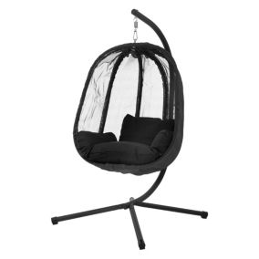 Fauteuil suspendu noir chaise hamac avec coussins d'assise support acier 150 kg