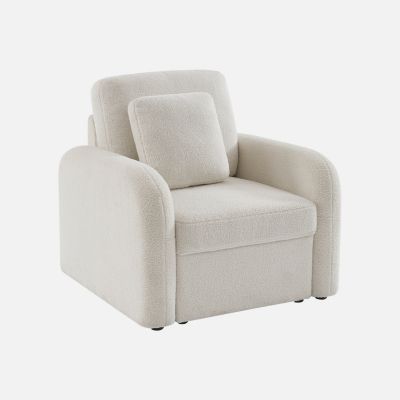 Fauteuil tissu bouclette blanche. lignes arrondies. Milano. L 90 x P 85 x H 85cm