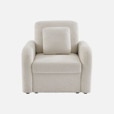 Fauteuil tissu bouclette blanche. lignes arrondies. Milano. L 90 x P 85 x H 85cm