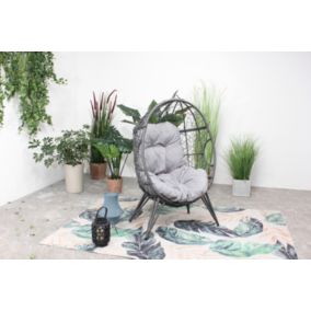 Fauteuil œuf sur pied en rotin gris JANE