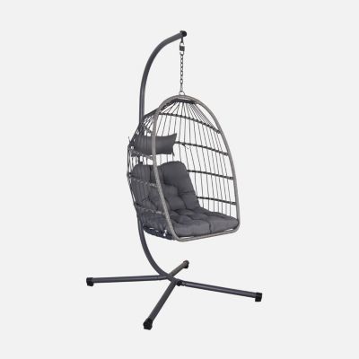 Fauteuil œuf suspendu anthracite TOSCANA acier. osier. polyester. 105 x 105 x 196 cm