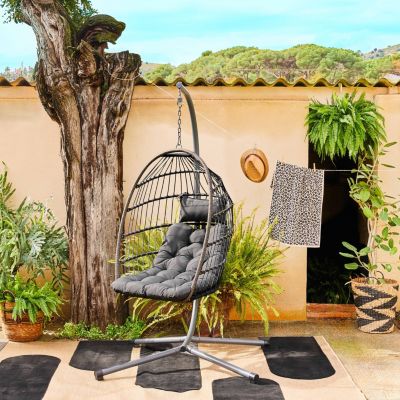 Fauteuil œuf suspendu anthracite TOSCANA acier. osier. polyester. 105 x 105 x 196 cm