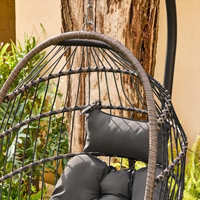 Fauteuil œuf suspendu anthracite TOSCANA acier. osier. polyester. 105 x 105 x 196 cm