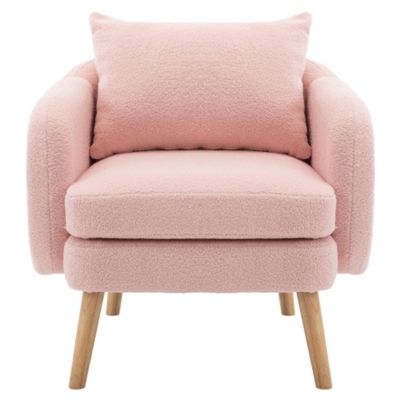Fauteuil Velours Coussins Épais Pieds Bois Massif Détente Rose Blackcolors
