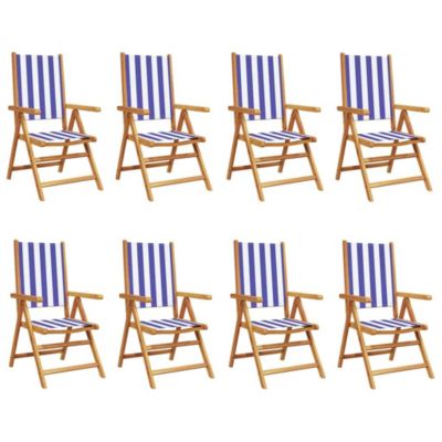Fauteuils pliants inclinables, 8 pièces, tissu bleu et blanc et bois massif vidaXL