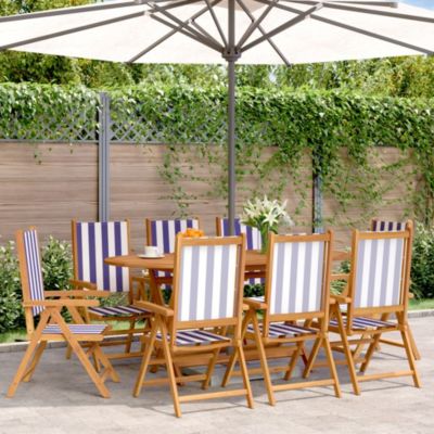 Fauteuils pliants inclinables, 8 pièces, tissu bleu et blanc et bois massif vidaXL
