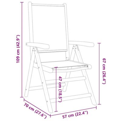 Fauteuils pliants inclinables, 8 pièces, tissu bleu et blanc et bois massif vidaXL